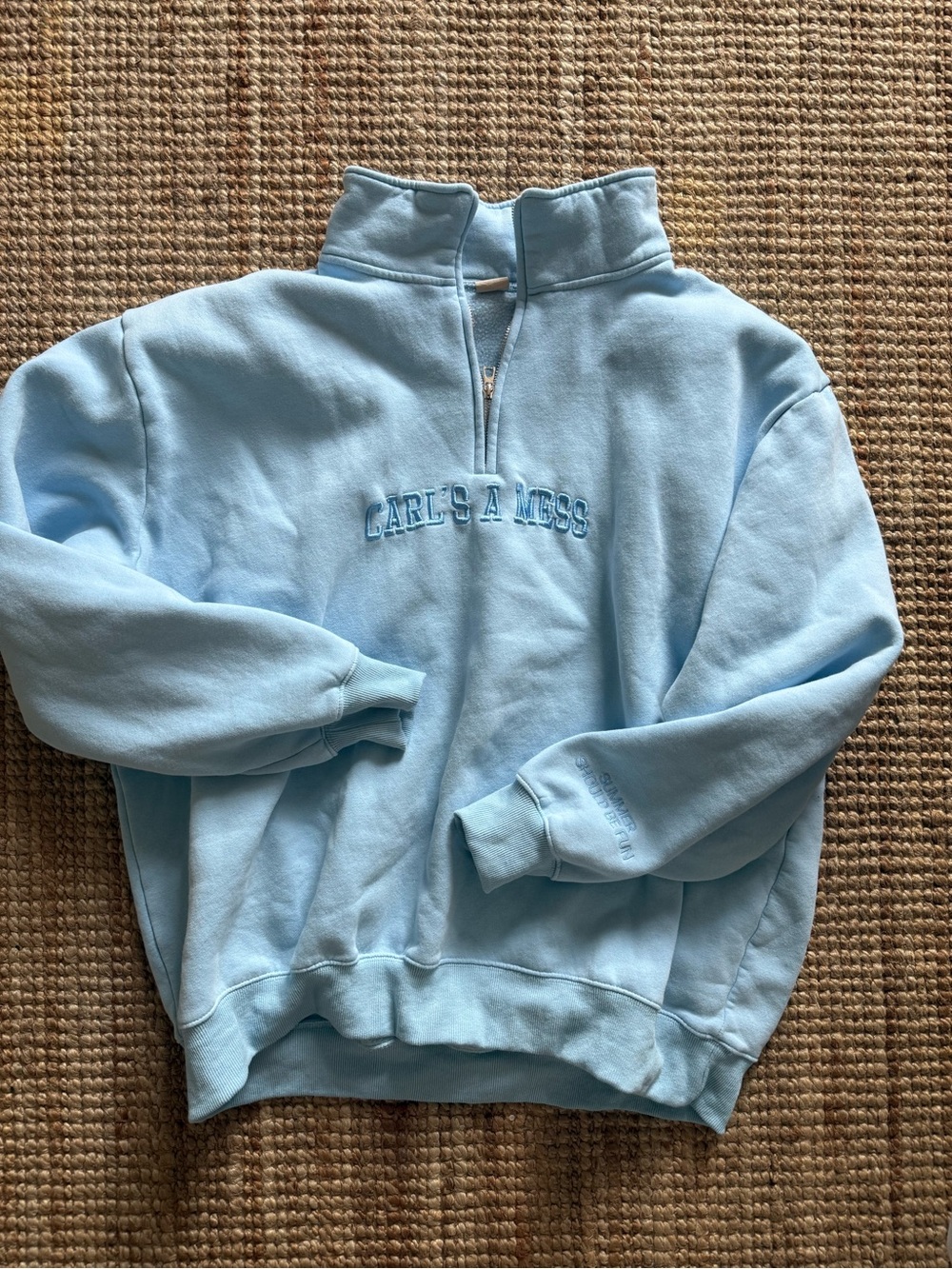 Carl's A Mess Light Blue Quarter-Zip Sweatshirt